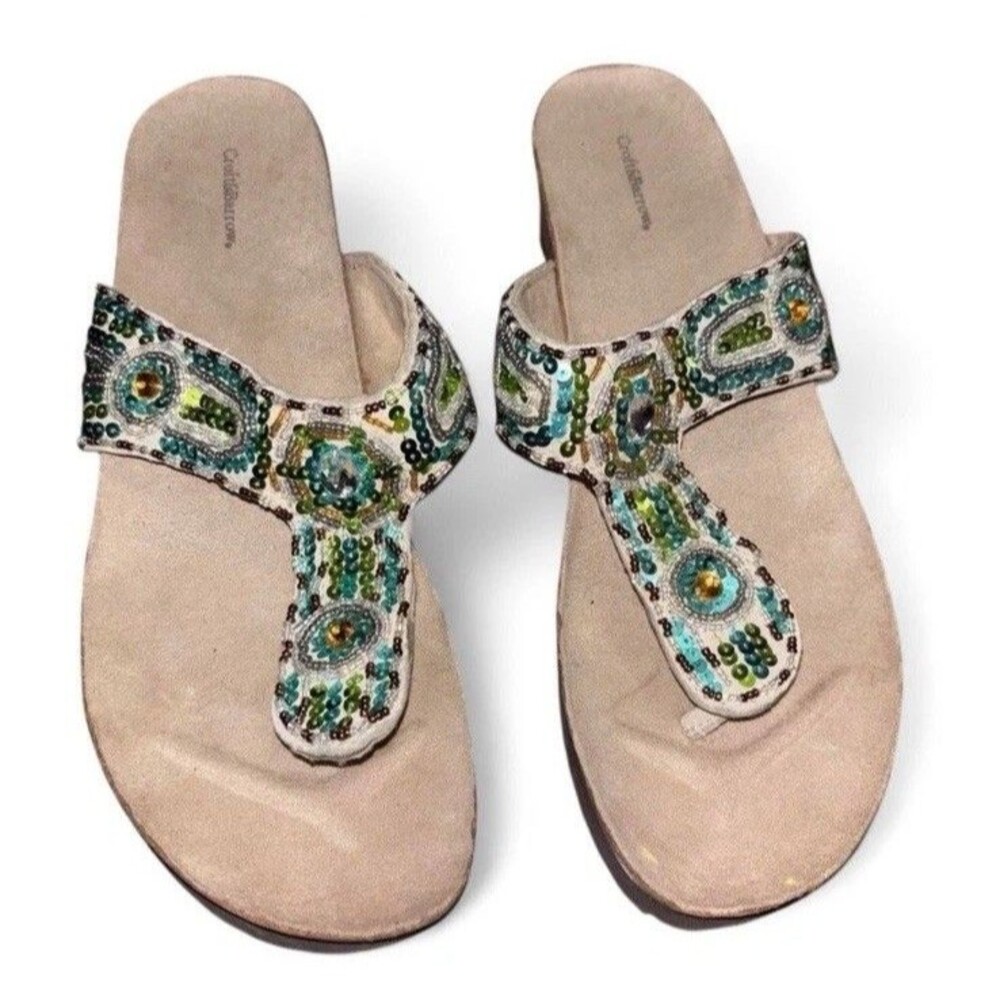 Croft & Barrow Y2K Women’s Beaded Sandals Blue Turquoise Gold Beads